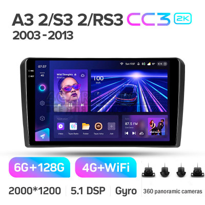 Штатна магнітола Teyes CC3 6+128 Gb з коловим оглядом 360° Audi A3 2 8P 2003-2013 S3 2 2006-2012 RS3 1 2011-2012 9" 2k