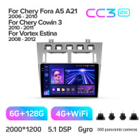Штатная магнитола Teyes CC3 6+128 Gb з коловим оглядом 360° Chery Fora A5 A21 2006-2010 Cowin 3 A21 2010-2011 Vortex Estina 2008-2012 9" 2k