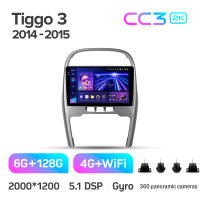 Штатная магнитола Teyes CC3 6+128 Gb с круговым обзором 360° Chery Tiggo 3 2014-2015 10" 2k