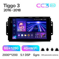 Штатная магнитола Teyes CC3 6+128 Gb с круговым обзором 360° Chery Tiggo 3 2016 - 2018 9" 2k