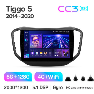 Штатная магнитола Teyes CC3 6+128 Gb с круговым обзором 360° Chery Tiggo 5 2014 - 2018 10" 2k