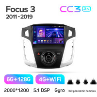 Штатная магнитола Teyes CC3 6+128 Gb с круговым обзором 360° Ford Focus 3 Mk 3 2011-2019 9" 2k (L1)