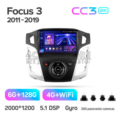 Штатна магнітола Teyes CC3 6+128 Gb з коловим оглядом 360° Ford Focus 3 Mk 3 2011-2019 9" 2k (L1)