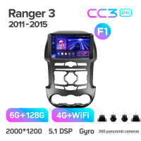 Штатная магнитола Teyes CC3 6+128 Gb с круговым обзором 360° Ford Ranger 3 (F1) 2011-2015 9" 2k (L1)