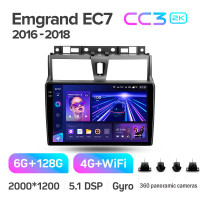 Штатна магнітола Teyes CC3 6+128 Gb з коловим оглядом 360° Geely Emgrand EC7 1 2016-2018 9" 2k