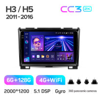 Штатная магнитола Teyes CC3 6+128 Gb с круговым обзором 360° GREAT WALL Haval H3 H5 2011-2016 9" 2k