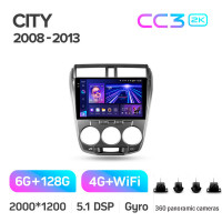 Штатная магнитола Teyes CC3 6+128 Gb с круговым обзором 360° Honda City 2008-2013 10" 2k