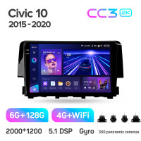 Штатная магнитола Teyes CC3 6+128 Gb с круговым обзором 360° Honda Civic 10 FC FK 2015-2020 9" 2k