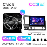 Штатна магнітола Teyes CC3 6+128 Gb з коловим оглядом 360° Honda Civic 8 FK FN FD 2005-2012 10" 2k