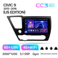 Штатная магнитола Teyes CC3 6+128 Gb с круговым обзором 360° Honda Civic 9 Middle East 2013-2016 9" 2k (L1)