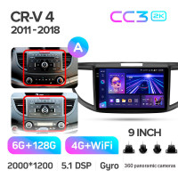 Штатна магнітола Teyes CC3 6+128 Gb з коловим оглядом 360° Honda CR-V CRV 4 RM RE (9 inch) 2011-2018 (A) 9" 2k