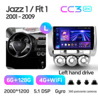 Штатная магнитола Teyes CC3 6+128 Gb с круговым обзором 360° Honda Jazz 1 GD Fit 1 2001 - 2009 9" 2k