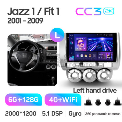 Штатная магнитола Teyes CC3 6+128 Gb с круговым обзором 360° Honda Jazz 1 GD Fit 1 2001 - 2009 9" 2k