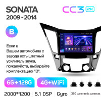 Штатная магнитола Teyes CC3 6+128 Gb с круговым обзором 360° Hyundai Sonata 6 YF 2009-2014 (B) 9" 2k