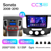 Штатная магнитола Teyes CC3 6+128 Gb с круговым обзором 360° Hyundai Sonata NF 2008-2010 (F1) 9" 2k