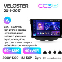 Штатная магнитола Teyes CC3 6+128 Gb с круговым обзором 360° Hyundai Veloster FS 2011 - 2017 (A) 9" 2k