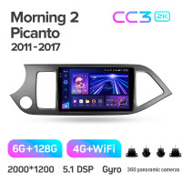 Штатная магнитола Teyes CC3 6+128 Gb с круговым обзором 360° Kia Morning 2011-2017 9" 2k