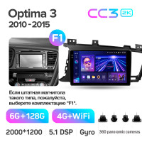 Штатная магнитола Teyes CC3 6+128 Gb с круговым обзором 360° Kia Optima 3 K5 TF 2010-2015 (F1) 9" 2k
