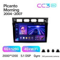 Штатная магнитола Teyes CC3 6+128 Gb с круговым обзором 360° Kia Picanto SA Morning 2004-2007 9" 2k