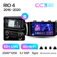 Штатная магнитола Teyes CC3 6+128 Gb с круговым обзором 360° Kia RIO 4 2016-2020 (B) 9" 2k