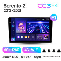 Штатная магнитола Teyes CC3 6+128 Gb с круговым обзором 360° Kia Sorento 2 II XM 2012 - 2021 (F1) 9" 2k