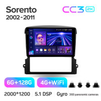 Штатная магнитола Teyes CC3 6+128 Gb с круговым обзором 360° Kia Sorento BL 2002 - 2011 9" 2k