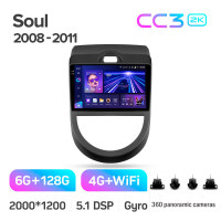 Штатная магнитола Teyes CC3 6+128 Gb с круговым обзором 360° Kia Soul 1 2008 - 2014 9" 2k