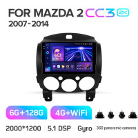 Штатная магнитола Teyes CC3 6+128 Gb с круговым обзором 360° Mazda 2 DE 2007-2014 9" 2k