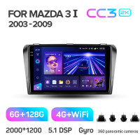 Штатная магнитола Teyes CC3 6+128 Gb с круговым обзором 360° Mazda 3 1 BK 2003-2009 9" 2k