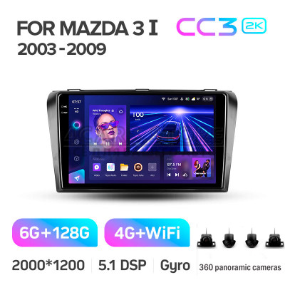 Штатная магнитола Teyes CC3 6+128 Gb с круговым обзором 360° Mazda 3 1 BK 2003-2009 9" 2k
