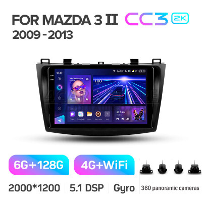Штатная магнитола Teyes CC3 6+128 Gb с круговым обзором 360° Mazda 3 2 2009-2013 9" 2k