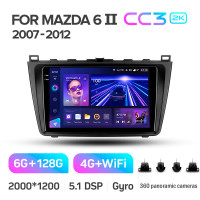 Штатная магнитола Teyes CC3 6+128 Gb с круговым обзором 360° Mazda 6 2 GH 2007-2012 9" 2k
