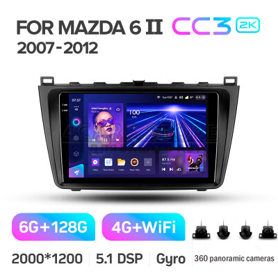 Штатная магнитола Teyes CC3 6+128 Gb с круговым обзором 360° Mazda 6 2 GH 2007-2012 9" 2k