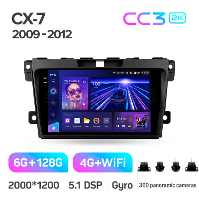 Штатная магнитола Teyes CC3 6+128 Gb с круговым обзором 360° Mazda CX7 CX-7 CX 7 ER 2009-2012 9" 2k