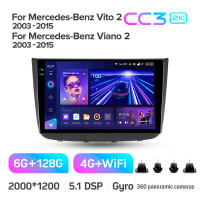 Штатная магнитола Teyes CC3 6+128 Gb с круговым обзором 360° Mercedes-Benz Vito 2 Viano 2 W639 2003-2015 10" 2k