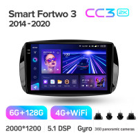 Штатная магнитола Teyes CC3 6+128 Gb с круговым обзором 360° Mercedes Benz Smart Fortwo 3 C453 A453 W453 2014-2020 9" 2k