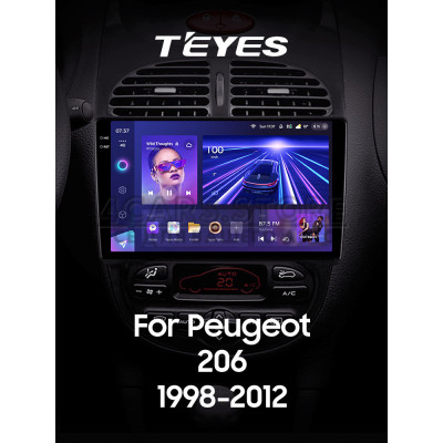 Штатна магнітола Teyes CC3 6+128 Gb з коловим оглядом 360° Peugeot 206 1998-2012 9" 2k (L1)