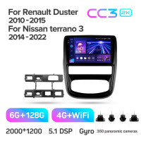 Штатная магнитола Teyes CC3 6+128 Gb с круговым обзором 360° Renault Duster 1 2010-2015 For Nissan terrano 3 2014-2022 9" 2k