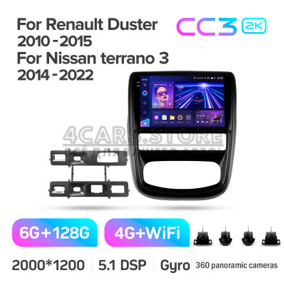 Штатна магнітола Teyes CC3 6+128 Gb з коловим оглядом 360° Renault Duster 1 2010-2015 For Nissan terrano 3 2014-2022 9" 2k
