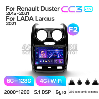 Штатная магнитола Teyes CC3 6+128 Gb с круговым обзором 360° Renault Duster (F2) 2015-2021 / LADA Largus 2021 9" 2k (L1)