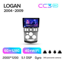 Штатная магнитола Teyes CC3 6+128 Gb с круговым обзором 360° Renault Logan 1 2004-2009 9" 2k