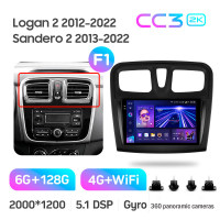 Штатная магнитола Teyes CC3 6+128 Gb с круговым обзором 360° Renault Logan 2 2012-2022 Sandero 2 2013-2022 (F1) (A) 9" 2k