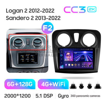 Штатна магнітола Teyes CC3 6+128 Gb з коловим оглядом 360° Renault Logan 2 2012-2022 Sandero 2 2013-2022 (F2) (A) 9" 2k