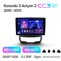 Штатная магнитола Teyes CC3 6+128 Gb с круговым обзором 360° SsangYong Korando 3 Actyon 2 2010-2013 9" 2k