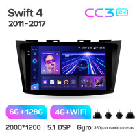 Штатная магнитола Teyes CC3 6+128 Gb с круговым обзором 360° Suzuki Swift 4 2011-2017 9" 2k