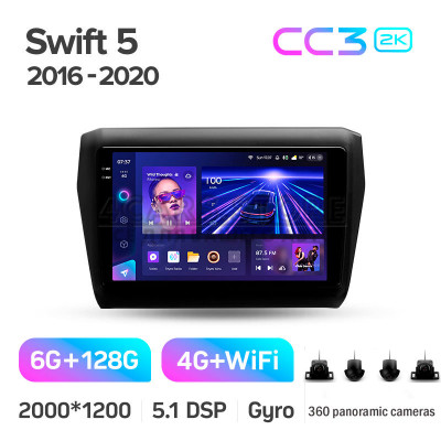 Штатная магнитола Teyes CC3 6+128 Gb с круговым обзором 360° Suzuki Swift 5 2016-2020 9" 2k