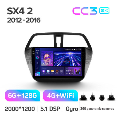 Штатная магнитола Teyes CC3 6+128 Gb с круговым обзором 360° Suzuki SX4 2 S-Cross 2012-2016 9" 2k