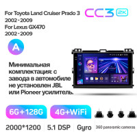 Штатная магнитола Teyes CC3 6+128 Gb с колесным обзором 360° Toyota Land Cruiser Prado 120 3 III Lexus GX470
