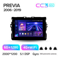 Штатная магнитола Teyes CC3 6+128 Gb с круговым обзором 360° Toyota Previa XR50 2006 - 2019 9" 2k