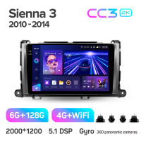Штатная магнитола Teyes CC3 6+128 Gb с круговым обзором 360° Toyota Sienna 3 XL30 2010 - 2014 9" 2k
